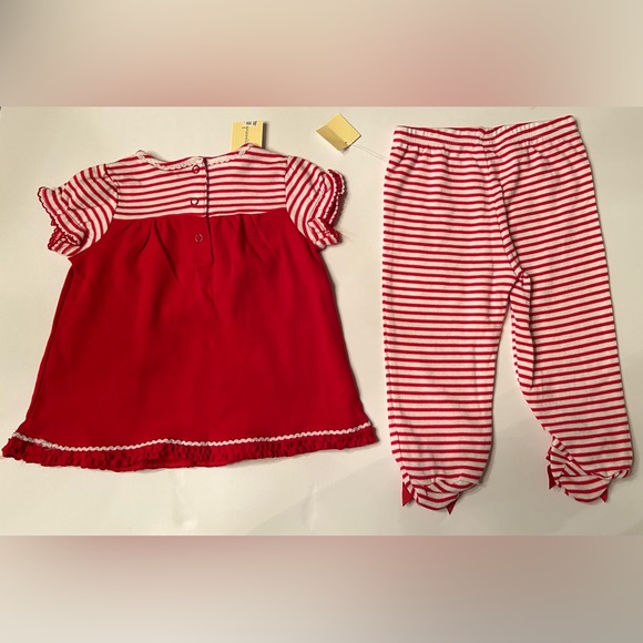 First Impressions NWT Girl 6-9 mos 2 Piece Red & White Dress with Footed Bottom - Picture 2 of 6